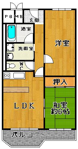 Floor plan. 2LDK, Price 11.6 million yen, Occupied area 58.17 sq m