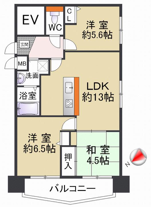 Floor plan. 3LDK, Price 17.8 million yen, Footprint 62.5 sq m , In front of the balcony area 7.75 sq m th Enwa elementary school, Because it can commute without span signal, School children is also safe