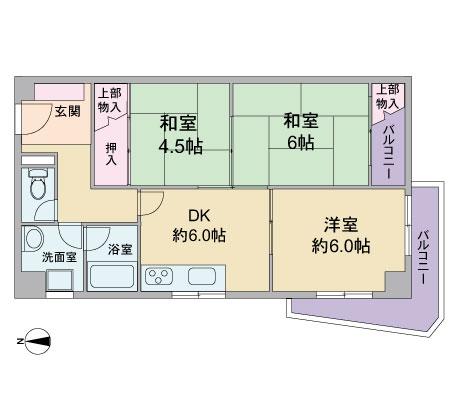 Floor plan. 3DK, Price 5.8 million yen, Occupied area 50.26 sq m , Balcony area 4.95 sq m