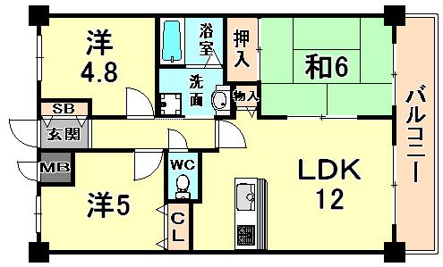 Floor plan. 3LDK, Price 12.8 million yen, Footprint 60.3 sq m , Balcony area 10.26 sq m