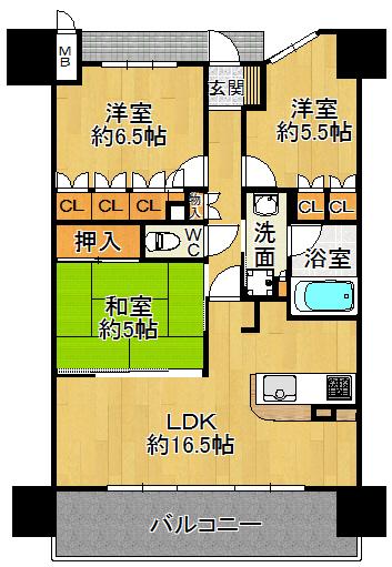 Floor plan. 3LDK, Price 23,900,000 yen, Footprint 72.7 sq m , Balcony area 12.96 sq m