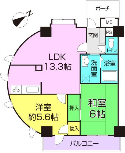 Floor plan. 2LDK, Price 8.8 million yen, Occupied area 53.42 sq m , Balcony area 5.05 sq m