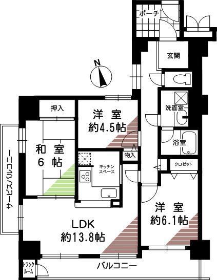 Floor plan. 3LDK, Price 17.8 million yen, Occupied area 72.63 sq m , Balcony area 8.85 sq m