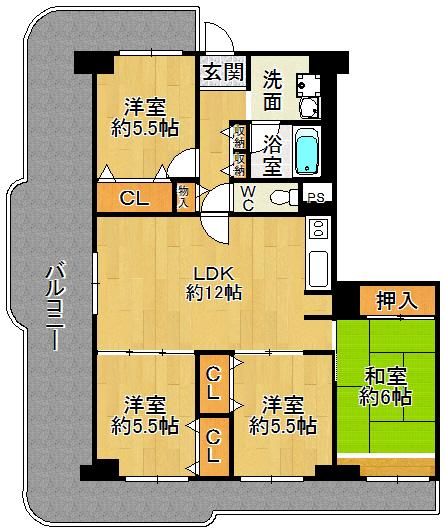 Floor plan. 4LDK, Price 18,800,000 yen, Occupied area 87.44 sq m , Balcony area 33.85 sq m