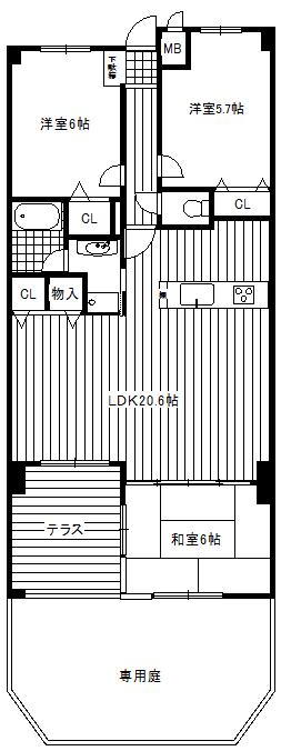 Floor plan. 3LDK, Price 21,800,000 yen, Occupied area 77.19 sq m , Balcony area 8.23 ​​sq m