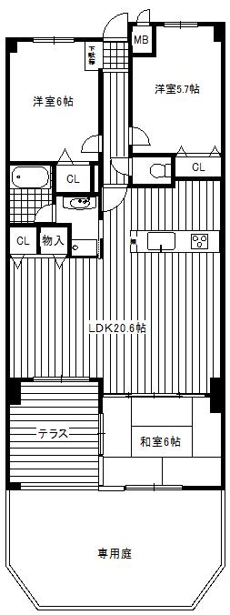 Floor plan. 3LDK, Price 21,800,000 yen, Occupied area 77.19 sq m , Balcony area 8.23 sq m