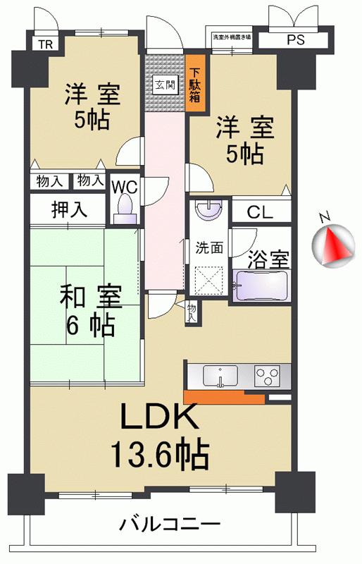 Floor plan. 3LDK, Price 18,800,000 yen, Occupied area 64.48 sq m , Balcony area 8.12 sq m south-facing, Day in the 11 floor, View is good