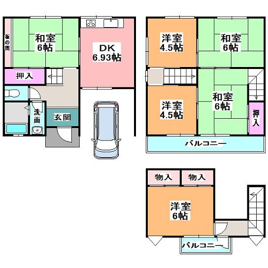 Floor plan. 12.8 million yen, 6DK, Land area 63.88 sq m , Building area 91.39 sq m