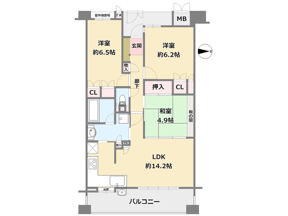 Floor plan. 3LDK, Price 25,900,000 yen, Footprint 70.9 sq m , Balcony area 14.3 sq m Heisei 17 years built in all-electric apartment! It is shiny already room renovation!