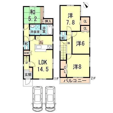 Floor plan. 30,800,000 yen, 4LDK, Land area 97.41 sq m , Building area 95.57 sq m