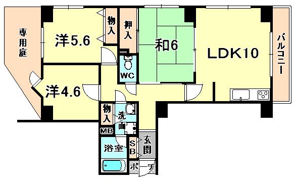 Floor plan. 3LDK, Price 15.8 million yen, Occupied area 65.74 sq m , Balcony area 6 sq m