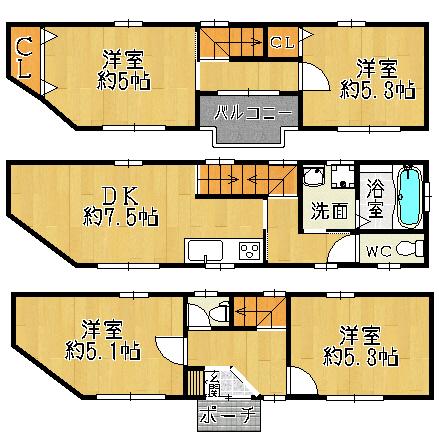 Floor plan. 22,800,000 yen, 4DK, Land area 41.29 sq m , Building area 72.32 sq m