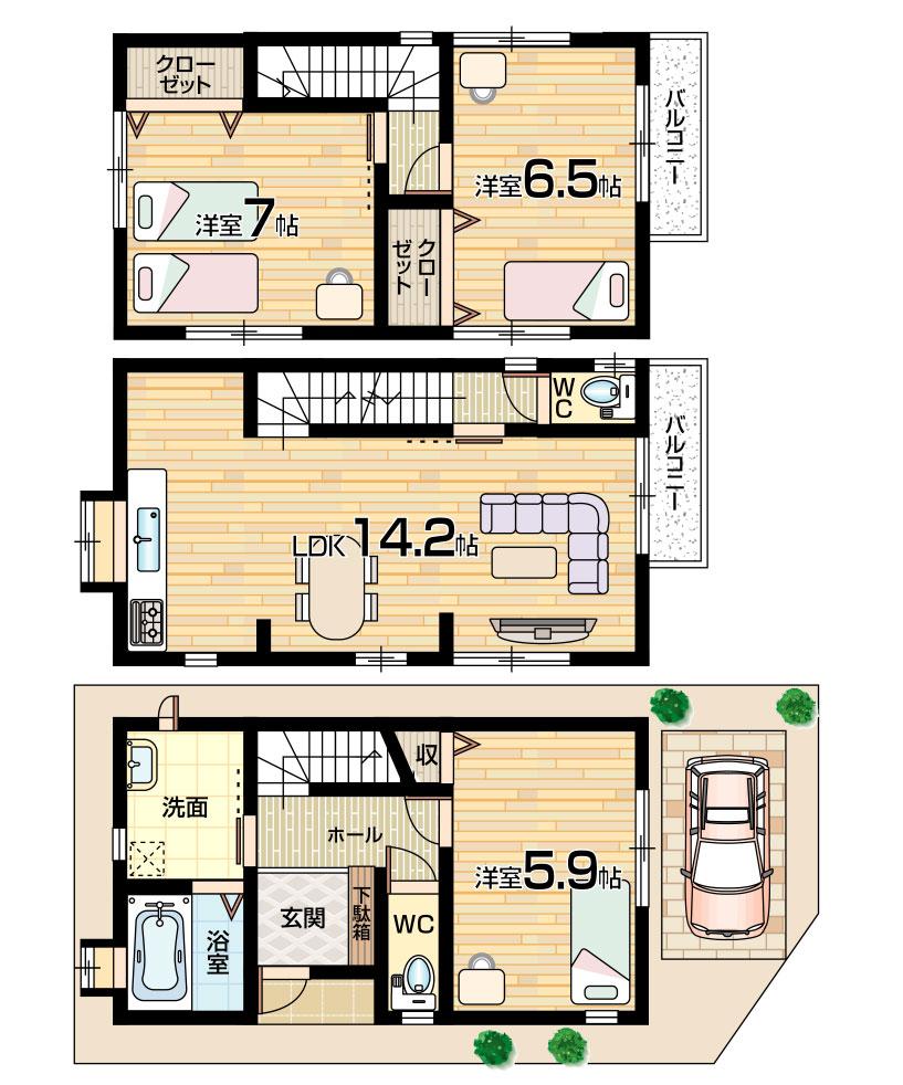 Floor plan. 23,300,000 yen, 3LDK, Land area 46.02 sq m , Building area 84.99 sq m «floor plan»