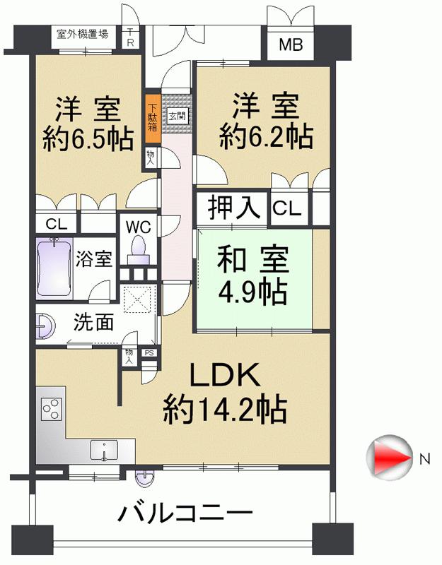 Floor plan. 3LDK, Price 25,900,000 yen, Footprint 70.9 sq m , On the balcony area 14.3 sq m out Paul design, Is easy room placement of furniture
