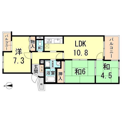 Floor plan. 3LDK, Price 14 million yen, Occupied area 65.58 sq m , Balcony area 6.95 sq m