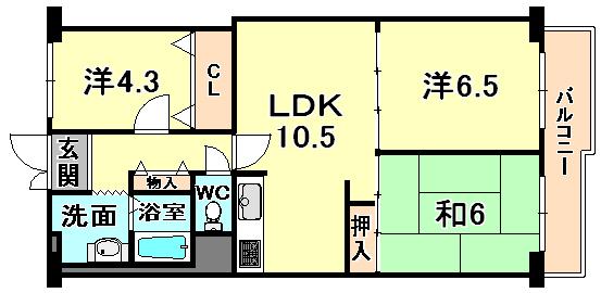 Floor plan. 3LDK, Price 9.5 million yen, Footprint 66 sq m , Balcony area 7.78 sq m