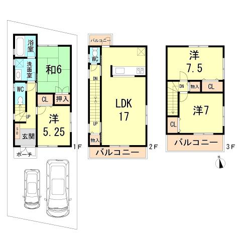 Floor plan. 27.3 million yen, 4LDK, Land area 80.35 sq m , Building area 103.53 sq m