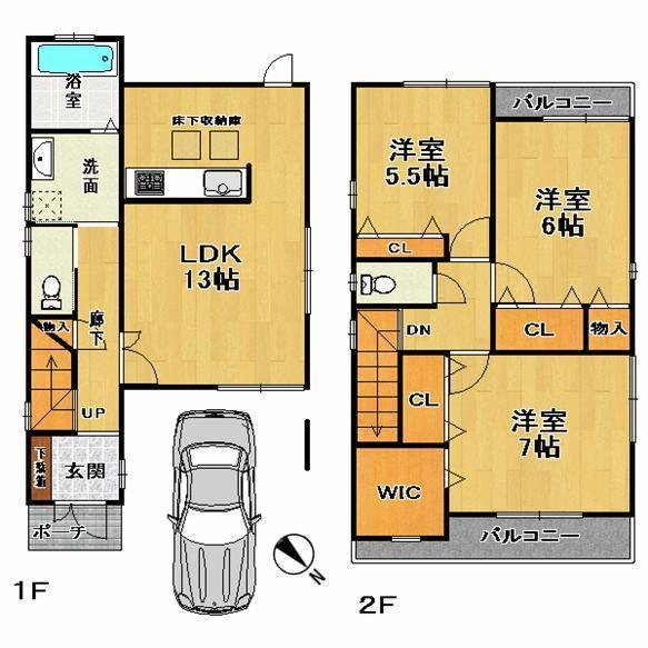 Floor plan. 24,800,000 yen, 3LDK, Land area 76.89 sq m , Ventilation good at building area 94.07 sq m two-sided balcony! 