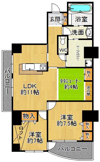 Floor plan. 3LDK, Price 26,800,000 yen, Occupied area 86.94 sq m , Balcony area 11.81 sq m
