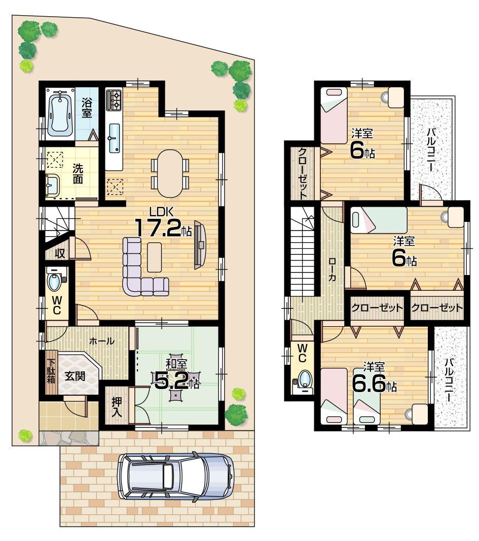 Floor plan. (F No. land), Price 35,800,000 yen, 4LDK, Land area 90.01 sq m , Building area 96.34 sq m