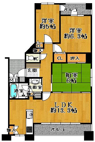 Floor plan. 3LDK, Price 26,800,000 yen, Occupied area 68.66 sq m , Balcony area 11.89 sq m