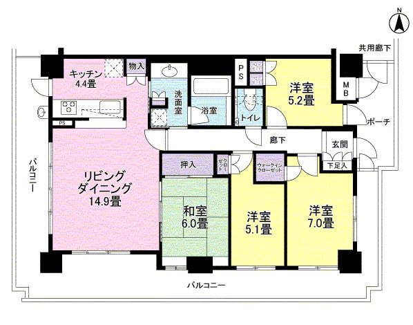 Floor plan. 4LDK, Price 42,800,000 yen, Occupied area 95.04 sq m , Balcony area 35 sq m