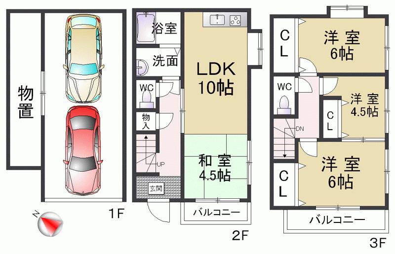 Floor plan. 27.5 million yen, 4LDK, Land area 68.05 sq m , Building area 122.43 sq m southwest, There is no high front building, It is very bright house
