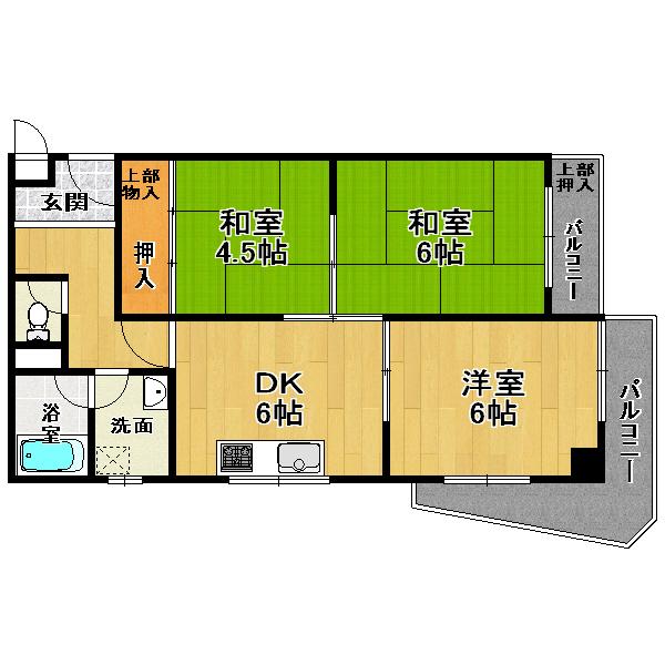 Floor plan. 3DK, Price 7.8 million yen, Occupied area 63.36 sq m , Balcony area 4.95 sq m