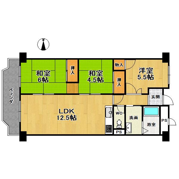 Floor plan. 3LDK, Price 10.5 million yen, Occupied area 64.96 sq m , Balcony area 8.13 sq m