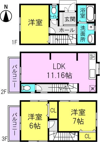 Floor plan. 23,300,000 yen, 3LDK, Land area 46.02 sq m , Building area 84.99 sq m