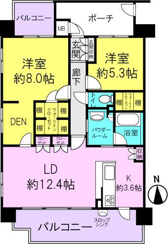 Floor plan. 2LDK, Price 21,800,000 yen, Occupied area 71.91 sq m , Balcony area 17.62 sq m