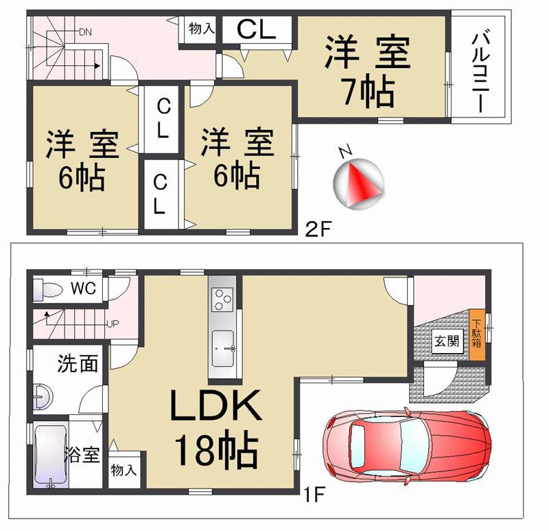 Floor plan. LDK is spacious of 18 quires Second floor Western-style is all the room is 6-mat more