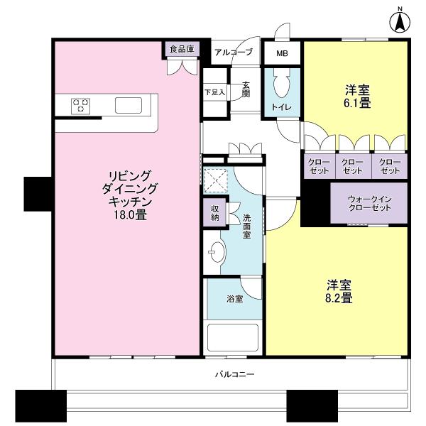 Floor plan. 2LDK, Price 28.8 million yen, Occupied area 74.31 sq m , Balcony area 12.74 sq m floor plan