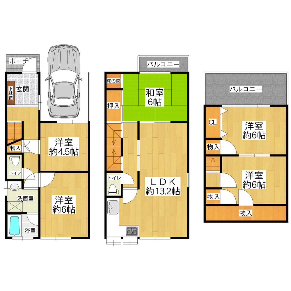 Floor plan. 14.8 million yen, 5LDK, Land area 53.46 sq m , Building area 105.3 sq m