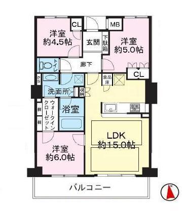 Floor plan. 3LDK, Price 23,900,000 yen, Occupied area 68.91 sq m , Balcony area 9.8 sq m