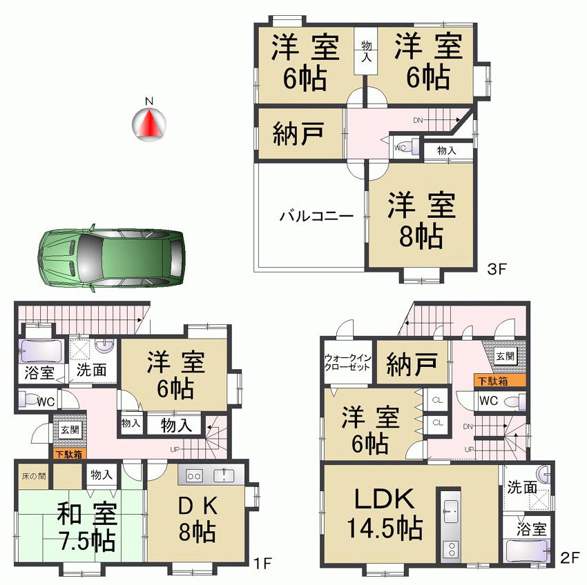 Floor plan. 39,800,000 yen, 6LDDKK, Land area 113.89 sq m , Is a two-family residential building area 179.27 sq m 4LDK + 2DK