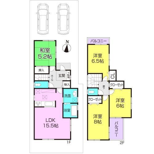 Floor plan. 4LDK 2-story parking spaces parallel two Allowed