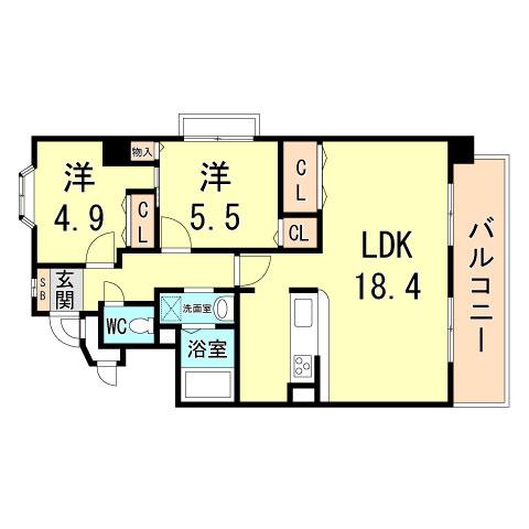 Floor plan. 2LDK, Price 15.8 million yen, Occupied area 59.64 sq m , Balcony area 8.35 sq m