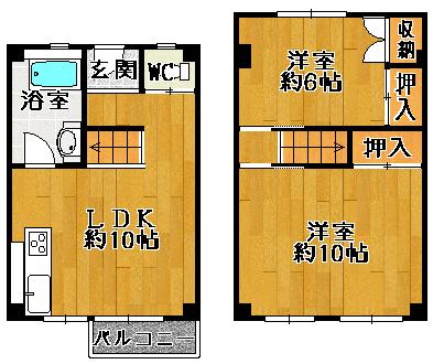 Floor plan. 2LDK, Price 9.8 million yen, Footprint 57 sq m