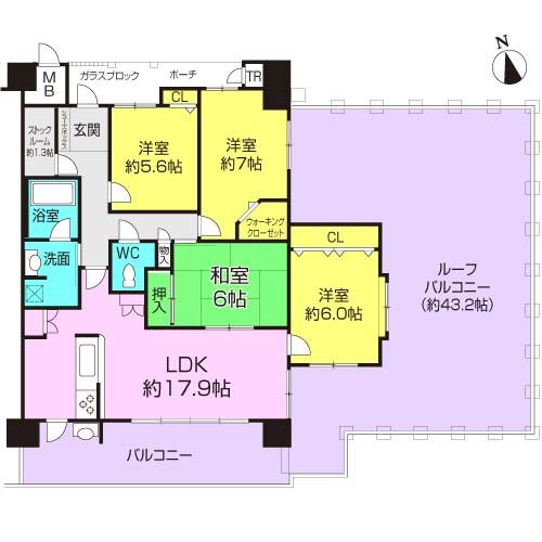Floor plan. 4LDK, Price 31,800,000 yen, Occupied area 96.57 sq m , Balcony area 16.83 sq m