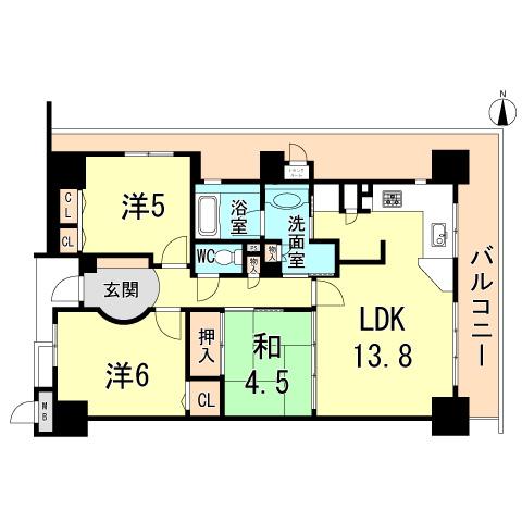 Floor plan. 3LDK, Price 23,900,000 yen, Occupied area 69.49 sq m , Balcony area 23.87 sq m