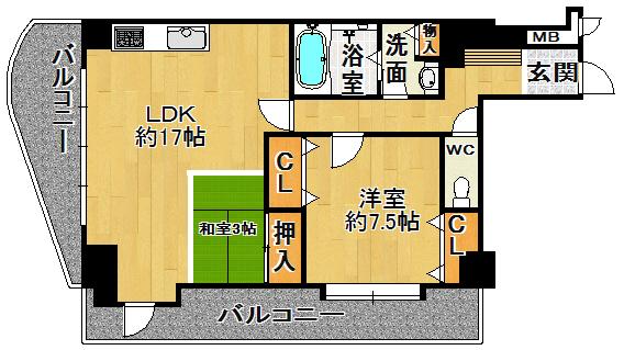 Floor plan. 2LDK, Price 15.8 million yen, Occupied area 74.63 sq m , Balcony area 19.38 sq m