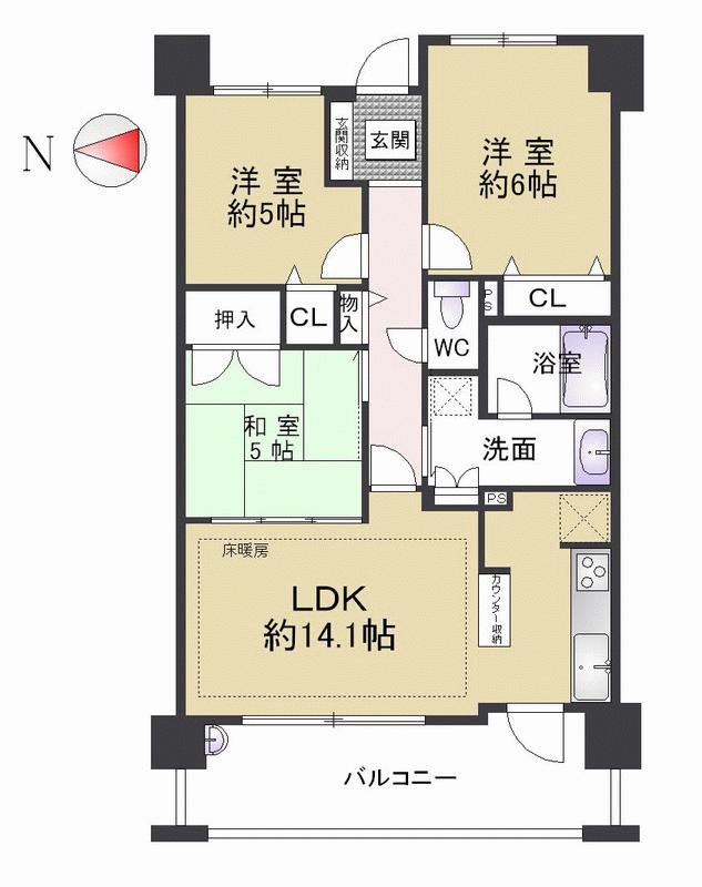 Floor plan. 3LDK, Price 24.5 million yen, Occupied area 68.67 sq m , Balcony area 12.74 sq m west has no tall buildings, Tatami of living is very bright Japanese-style room, Wallpaper seller like is we have reform in July last year.
