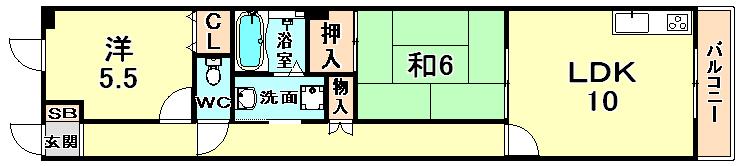 Floor plan. 2LDK, Price 14.8 million yen, Occupied area 54.12 sq m , Balcony area 5.48 sq m
