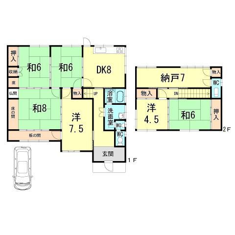 Floor plan. 34,700,000 yen, 6DK+S, Land area 175.74 sq m , Building area 128.75 sq m