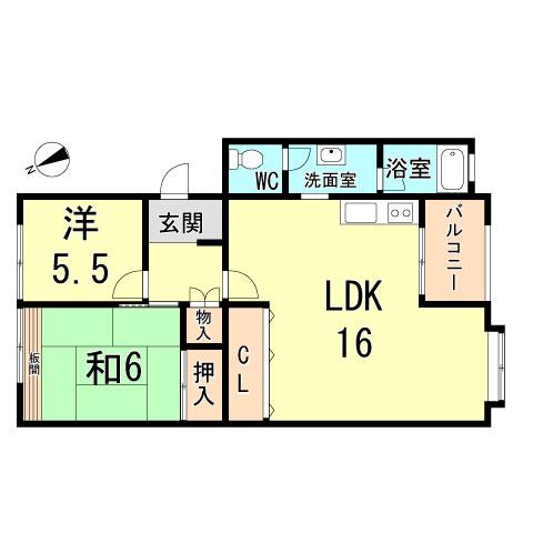 Floor plan. 2LDK, Price 6.9 million yen, Occupied area 63.36 sq m , Balcony area 4.28 sq m
