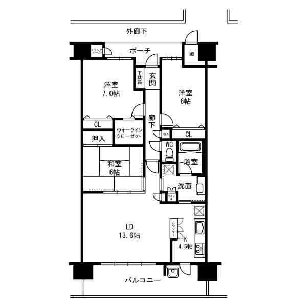 Floor plan. 3LDK, Price 30,800,000 yen, Occupied area 83.16 sq m , Balcony area 14.4 sq m
