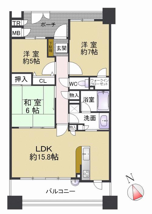 Floor plan. 3LDK, Price 20,900,000 yen, Occupied area 75.02 sq m , Is a 5-floor portion of the balcony area 12.21 sq m southwest