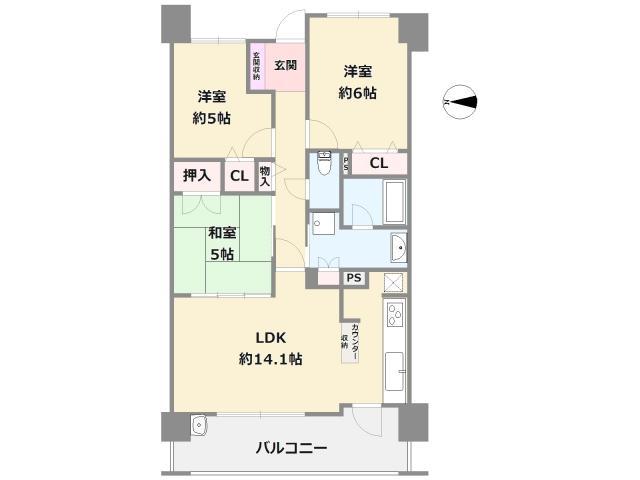 Floor plan. 3LDK, Price 24,700,000 yen, Occupied area 68.67 sq m , Because the west-facing room with a balcony area 12.74 sq m 7 floor, Rokko system views, Also you can enjoy night view!