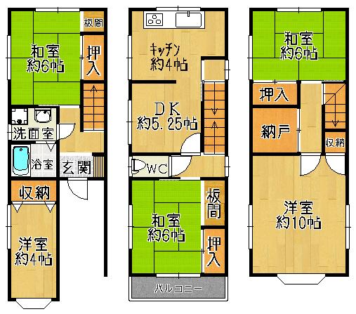 Floor plan. 17.8 million yen, 5DK + S (storeroom), Land area 57.77 sq m , Building area 93.96 sq m
